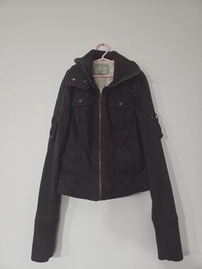 GUESS Black Women's Utility Jacket with Sherpa Collar Trim